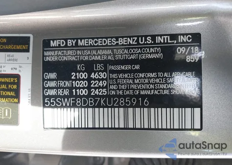 2019 Mercedes-Benz C 300 from USA, damaged, VIN 55SWF8DB7KU285916